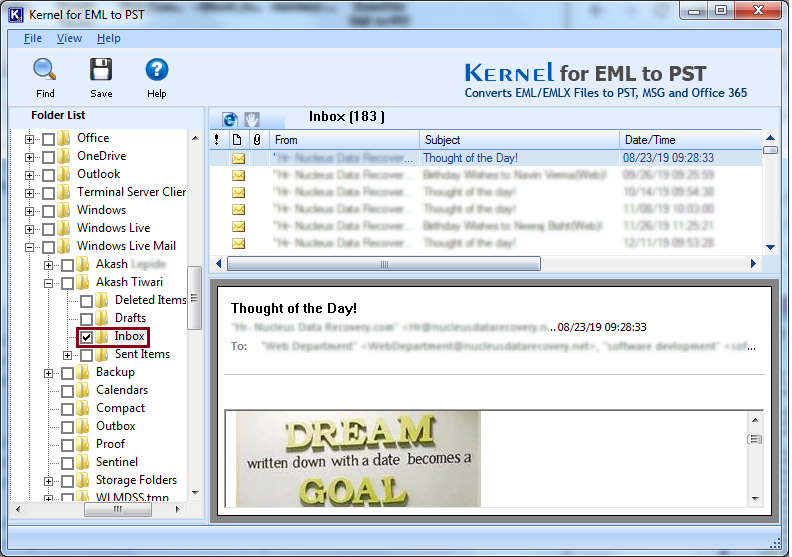 Select EML file
