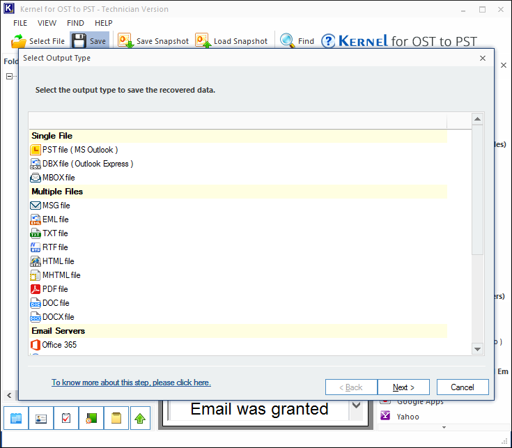 select Output type to save the recovered data