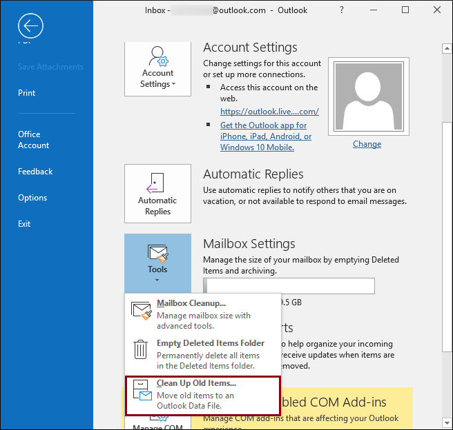 create outlook 2016 archive folder