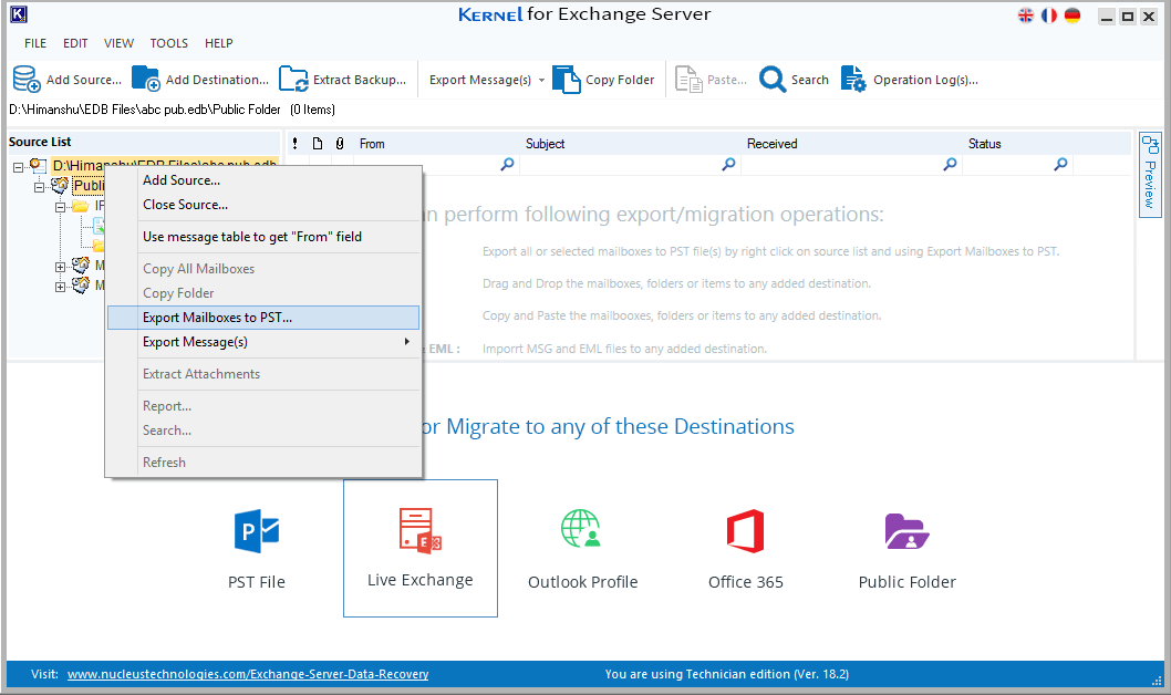 select Export mailboxes to PST