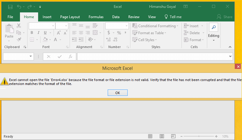 Xls File Format Is Not Valid Excel 2010