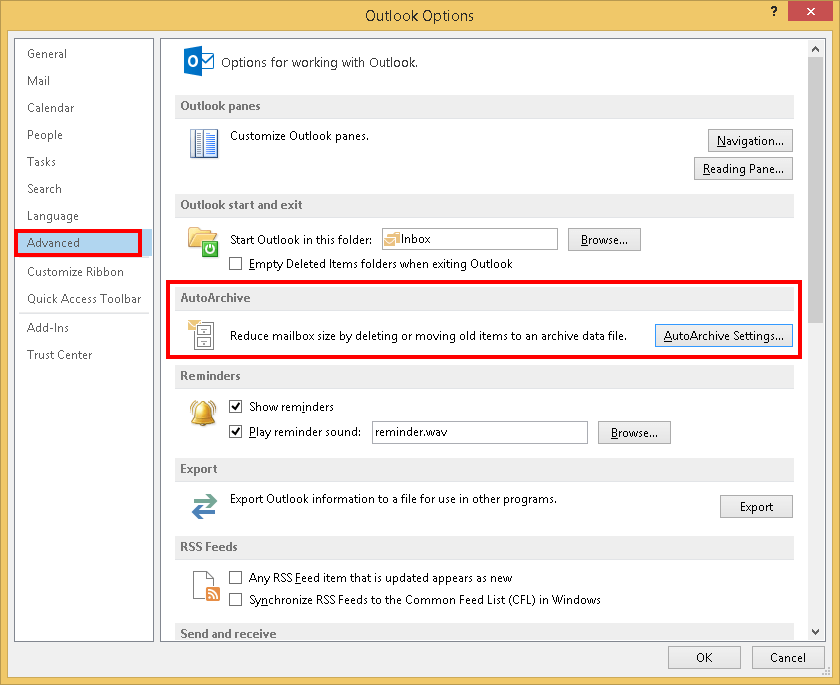 Auto Archive Settings