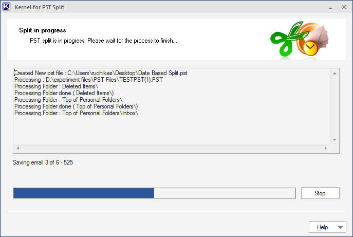 PST file successfully split