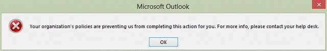 Error message in Outlook 2016, 2013