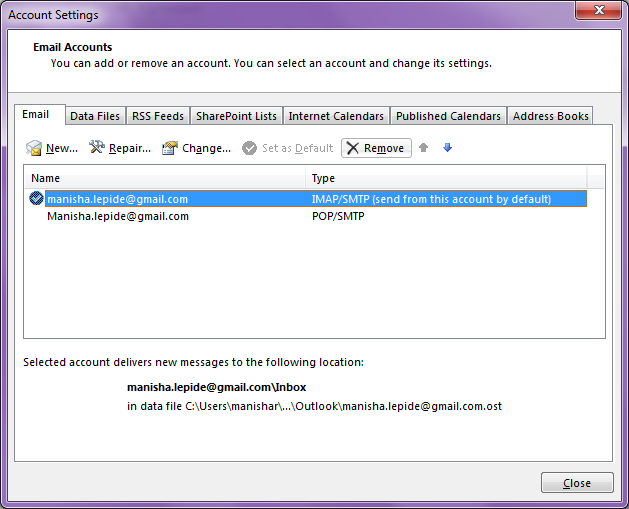 Remove Outlook Account