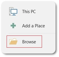 Browse to open the corrupt excel fil 