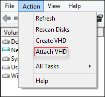 Click on the action and select Attach VHD.