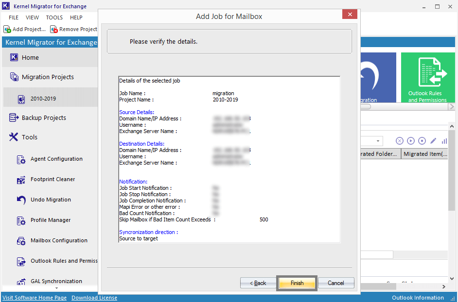 displayed migration details