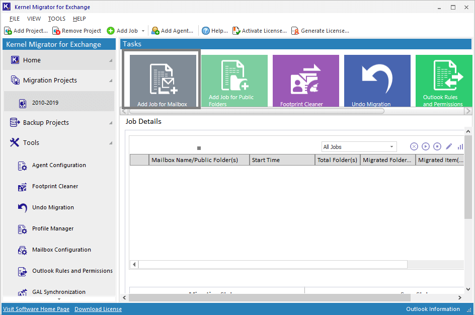 After adding project, click on Add Job for mailboxes 