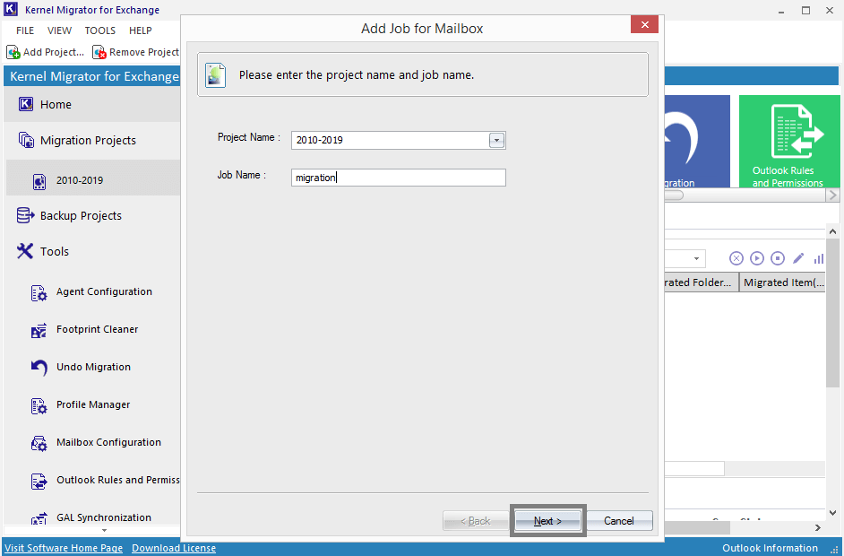 enter project name and job name