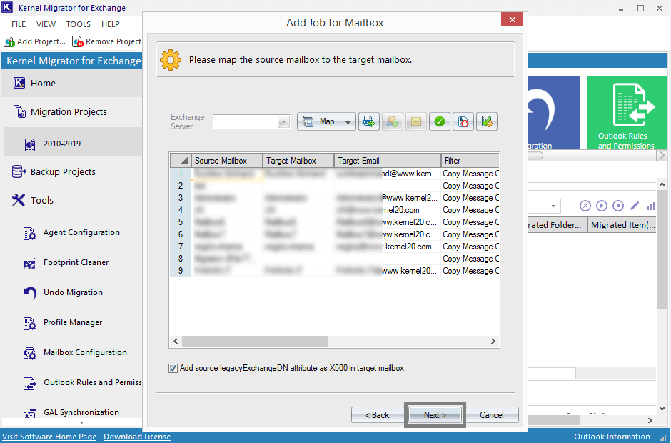 Map the source mailboxes with the target mailboxes