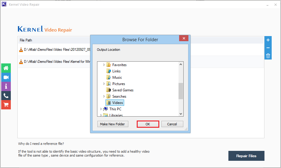 Provide the location to save repaired file