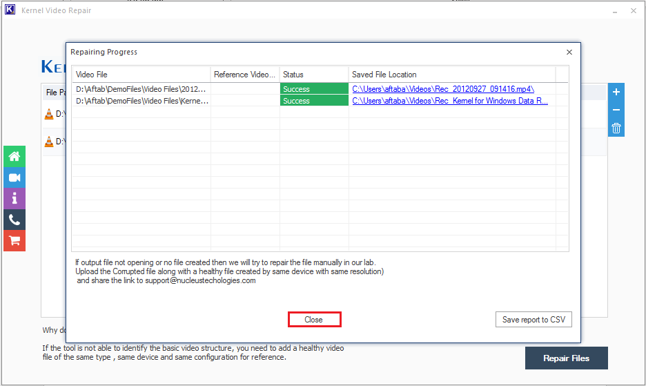 save the report in the CSV format