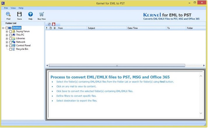 Windows Live mail to Outlook software Home screen