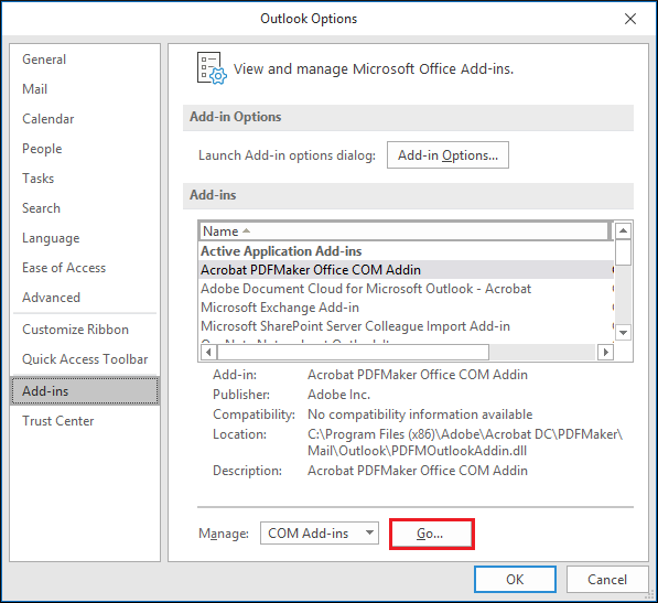 launch the COM Add-ins dialog box