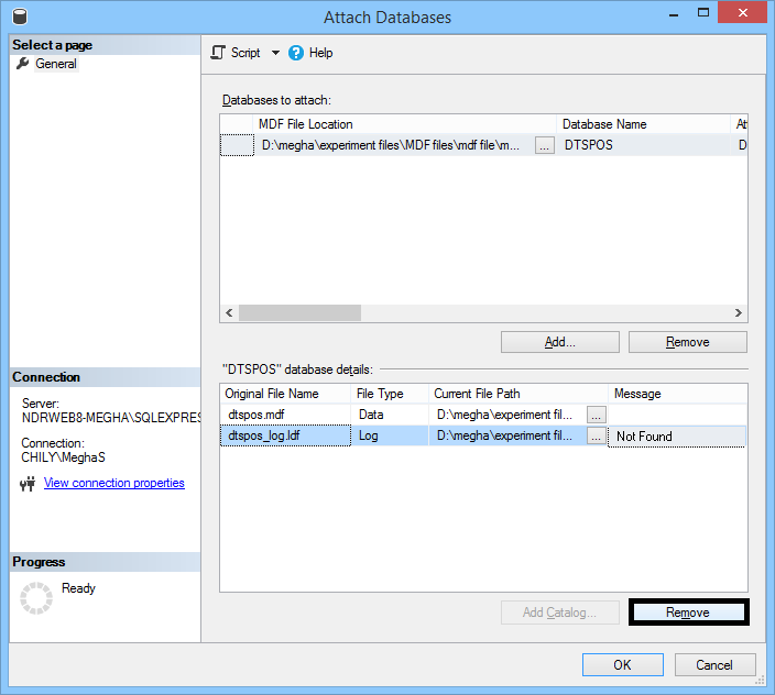 click Remove option to delete this log file
