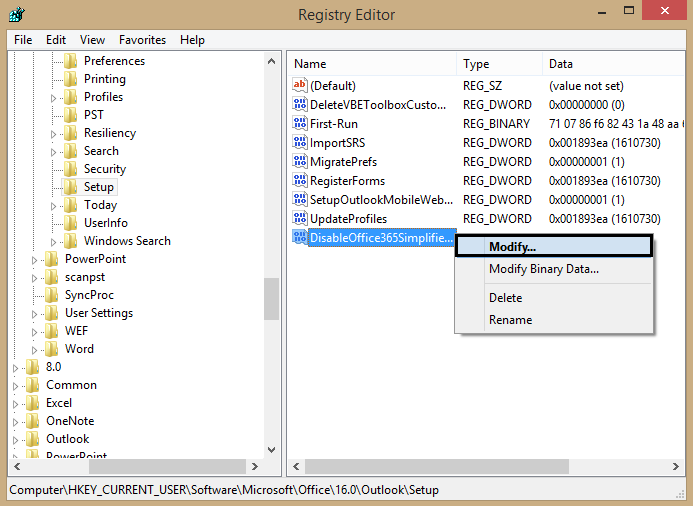 select DisableOffice365SimplifiedAccountCreation