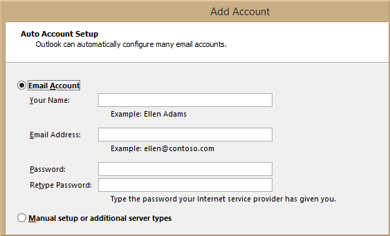 Add the details of the desired account
