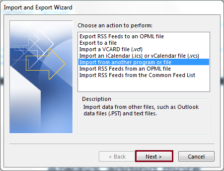 Choose Import from another program or file