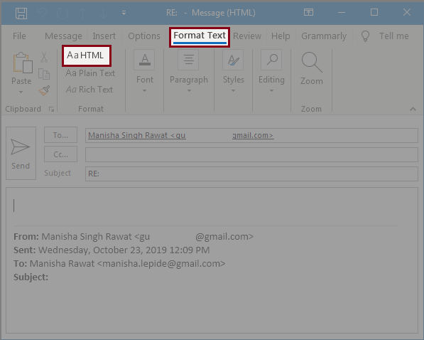 select Aa HTML as your text preference