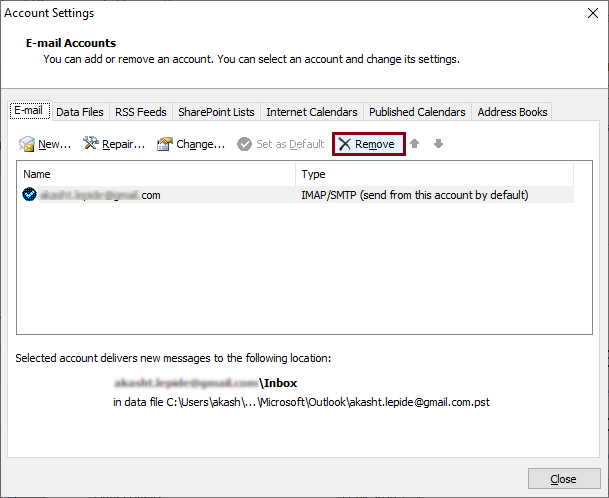 Remove email profile