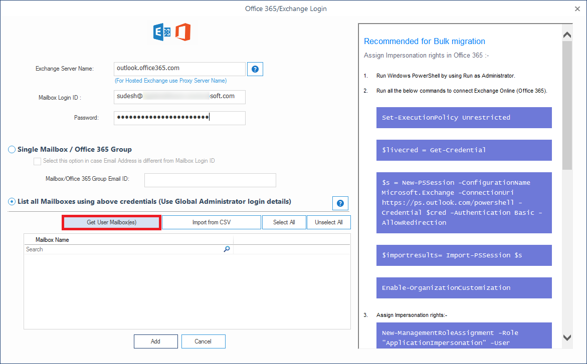 Input the Exchange Server IP address