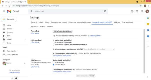 Forwarding and POP/IMAP
