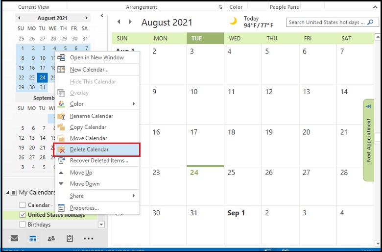 Delete Group or Delete Calendar
