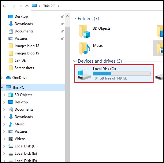 Go to This PC and select Local Disk (C: ) drive