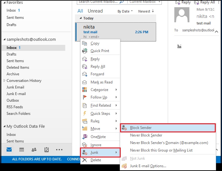 Right-click on the message from the sender