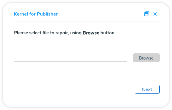 Select and add the corrupt Publisher file for recovery.