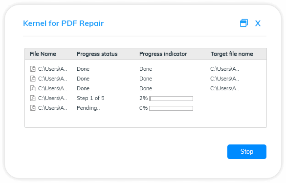 Provide a destination path to save the recovered PDF file