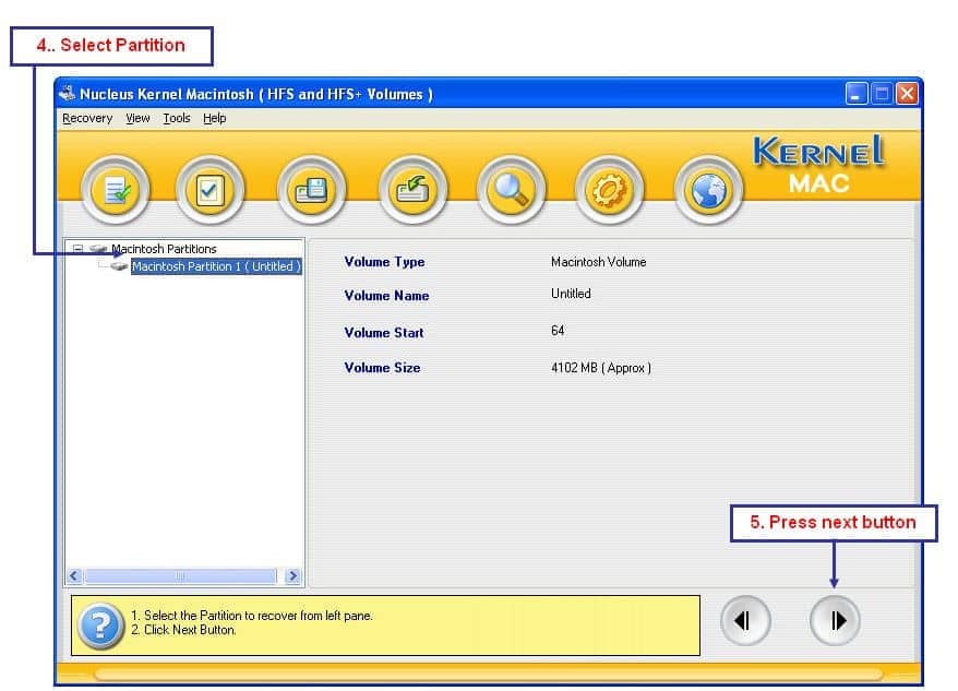 Selecting Mac partitions for recovery