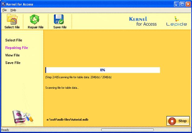 Access database repairing process in progress