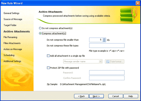 Archive attachments for securing the files