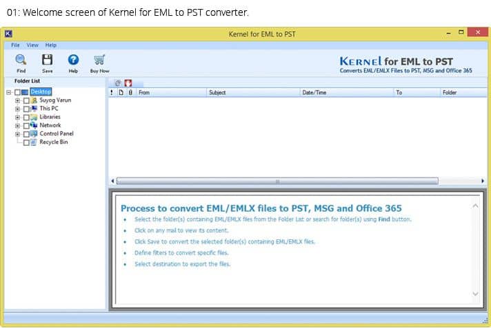 Welcome screen of Kernel for EML to PST Converter