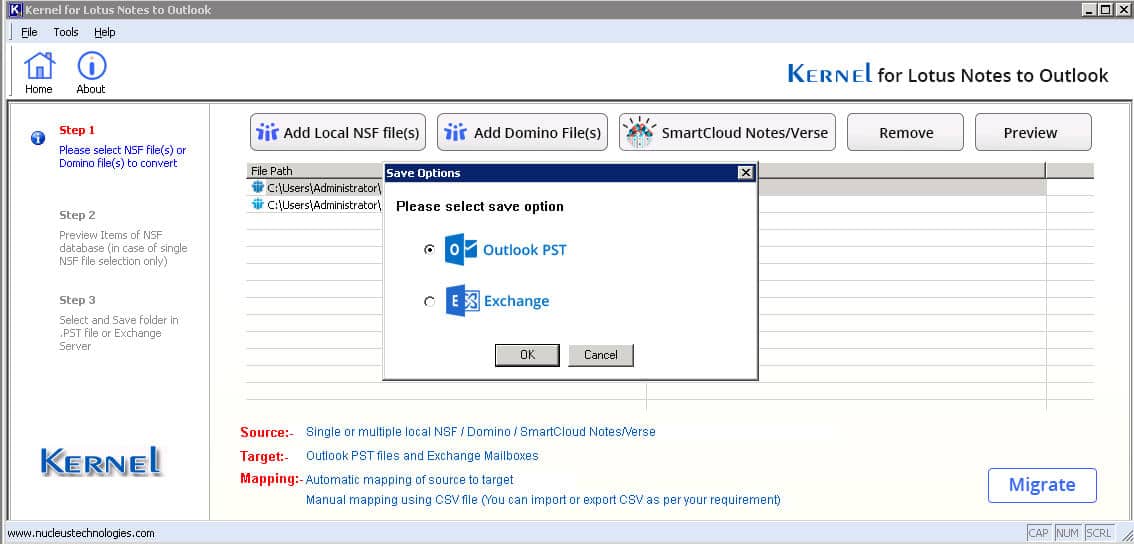 Choose Outlook PST as the destination from the provided options