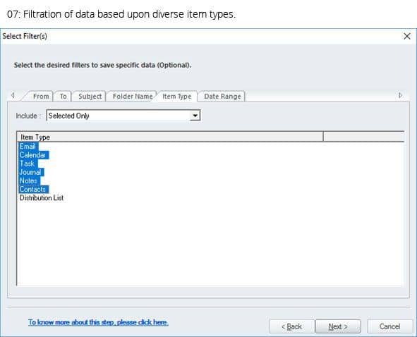 Filtration of data based upon diverse item types.