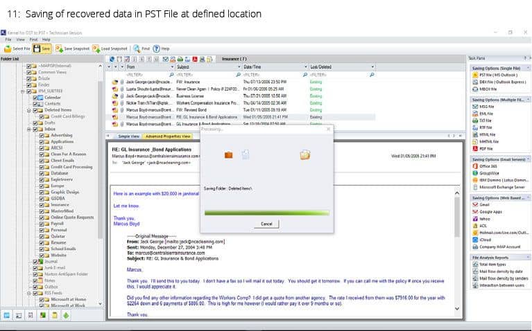 Saving of recovered data in PST file at defined loction