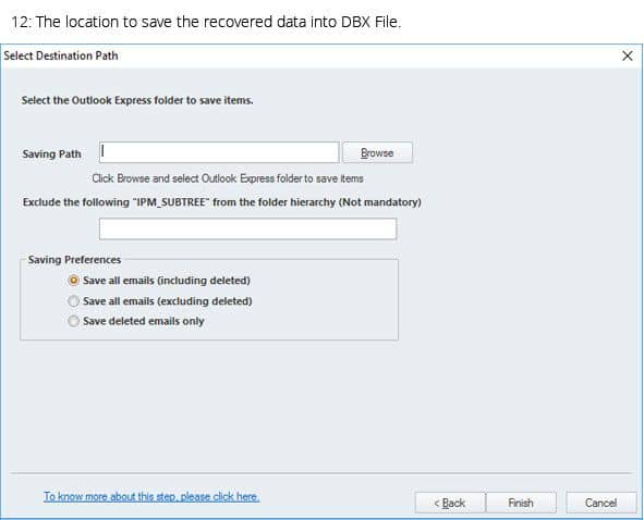 The location to save the recovered data into DBX file