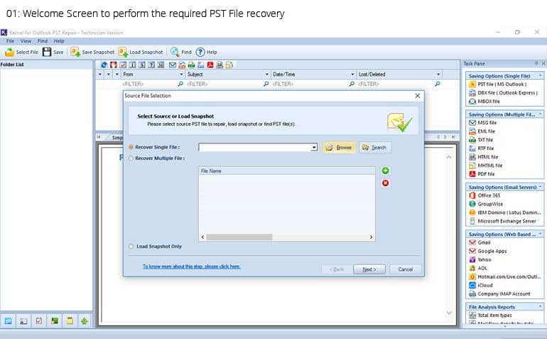 Welcome screen to perform the required PST file recovery
