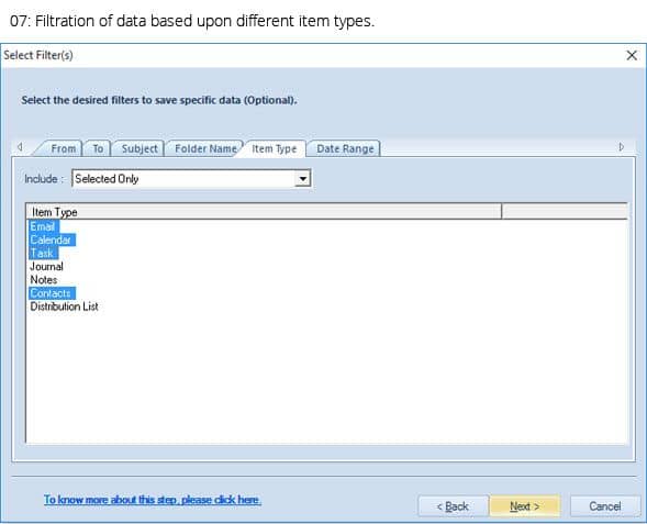 Filtration of data based upon different item types