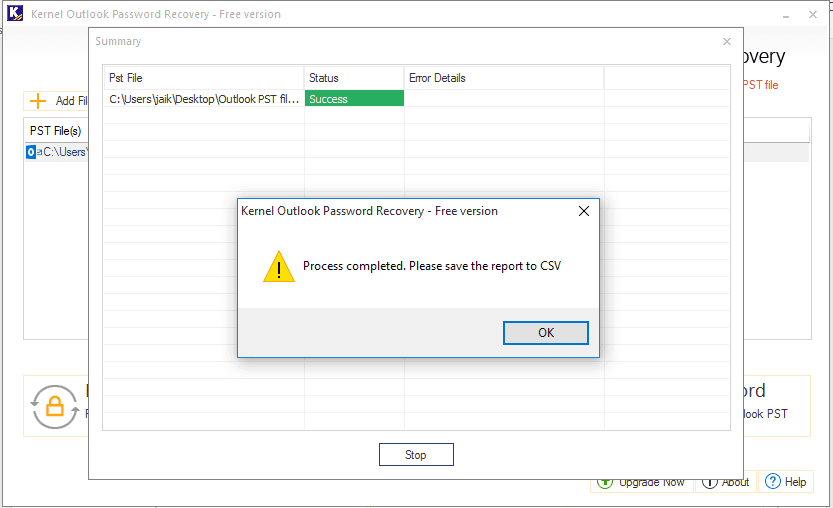 Changing Password in Outlook Password Recovery Tool
